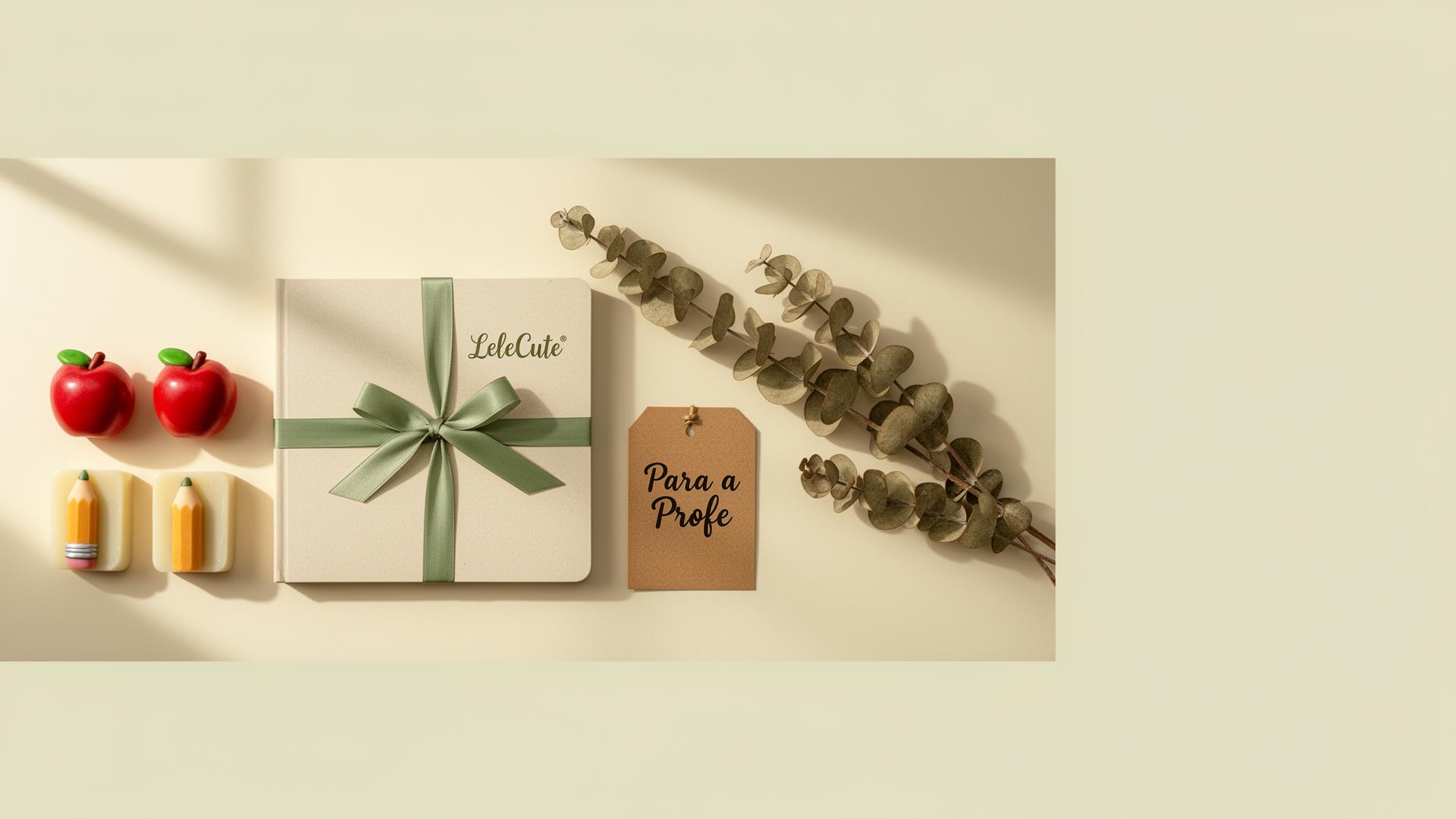 Empório LeleCute - Kit Professora artesanal para presente de Volta às Aulas, com caderno personalizado, sabonetes em formato de maçã e lápis