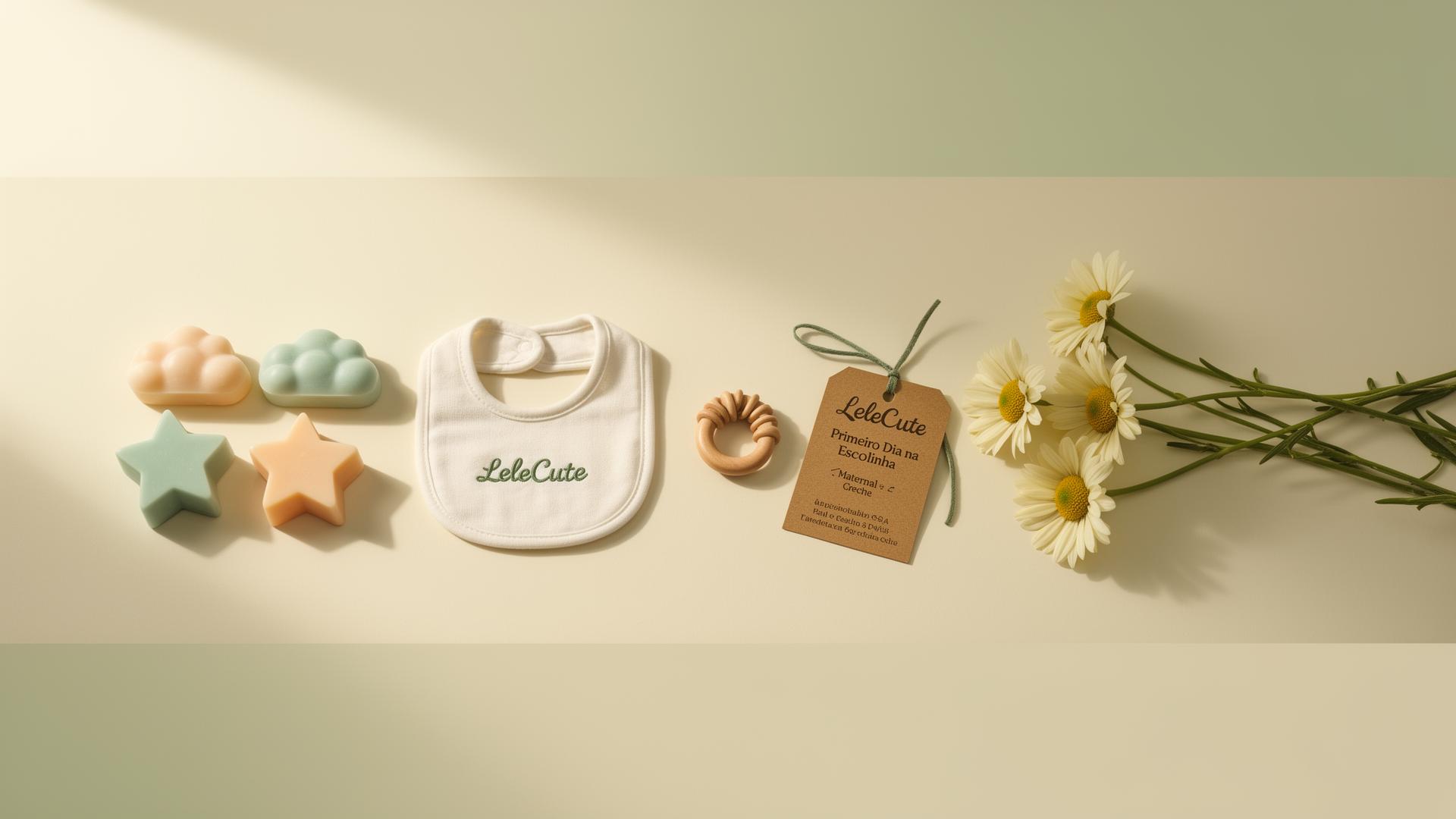 Empório LeleCute - Primeiro Dia na Escolinha, kit maternal e creche com babador personalizado, sabonetes em nuvem e mordedor de madeira